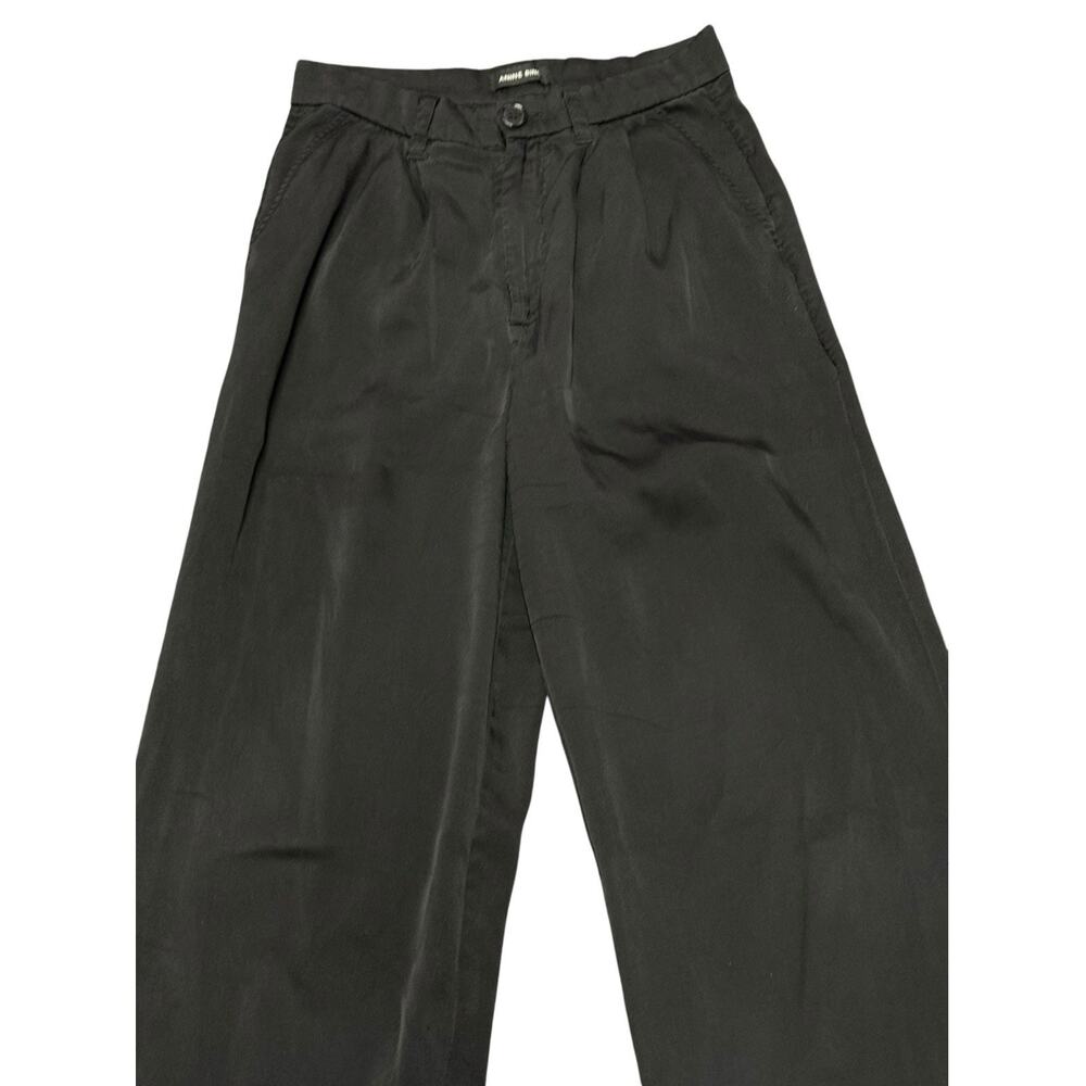 Anine Bing Carrie Silk Charmeuse Pants 26 Black High Rise Wide Leg Pants - Picture 7 of 12